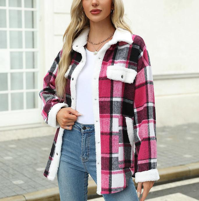 Damen Karo Jacke mit Kontrastfarben